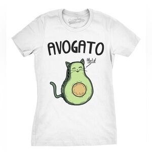NEW Avogato Cat Avocado Short Sleeve Teen Graphic Tee T-Shirt White & Green XXL